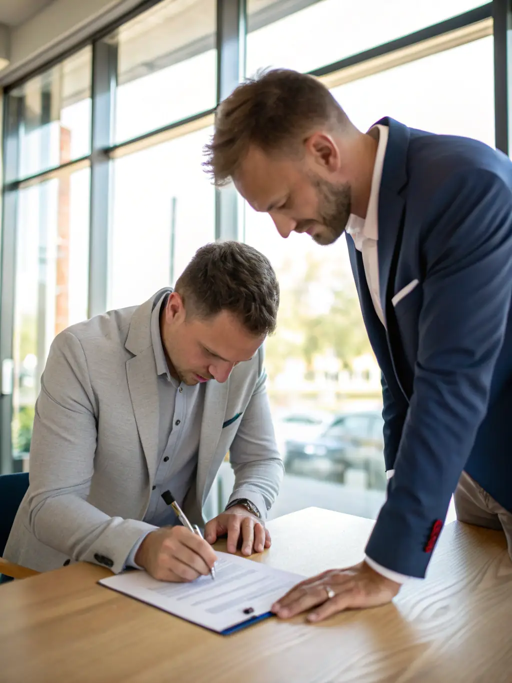 A contract document being signed by a business owner and an Elnari representative, symbolizing the formalization of a media visibility partnership.